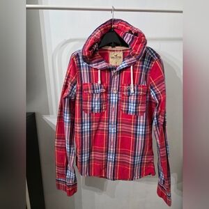 Hollister Red Plaid Hoodie Shirt
